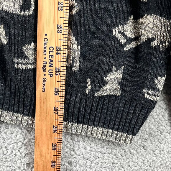 Cat Print Knit Cardigan Sweater Size XL Green 3 Made in USA Recycled Cotton - Picture 3 of 6